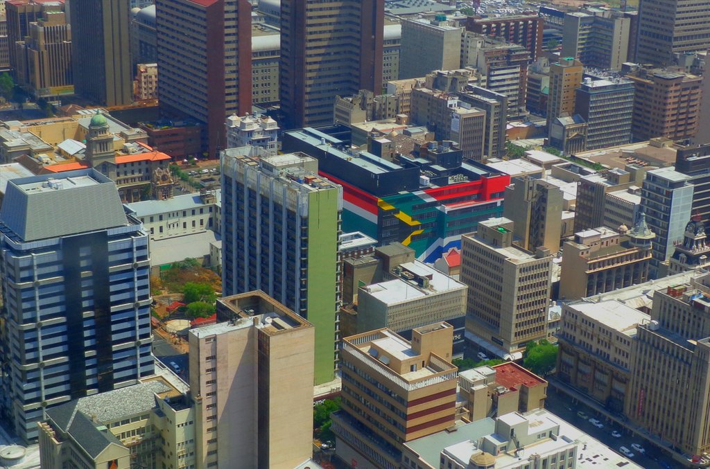 An aerial shot of Johannesburg's city center