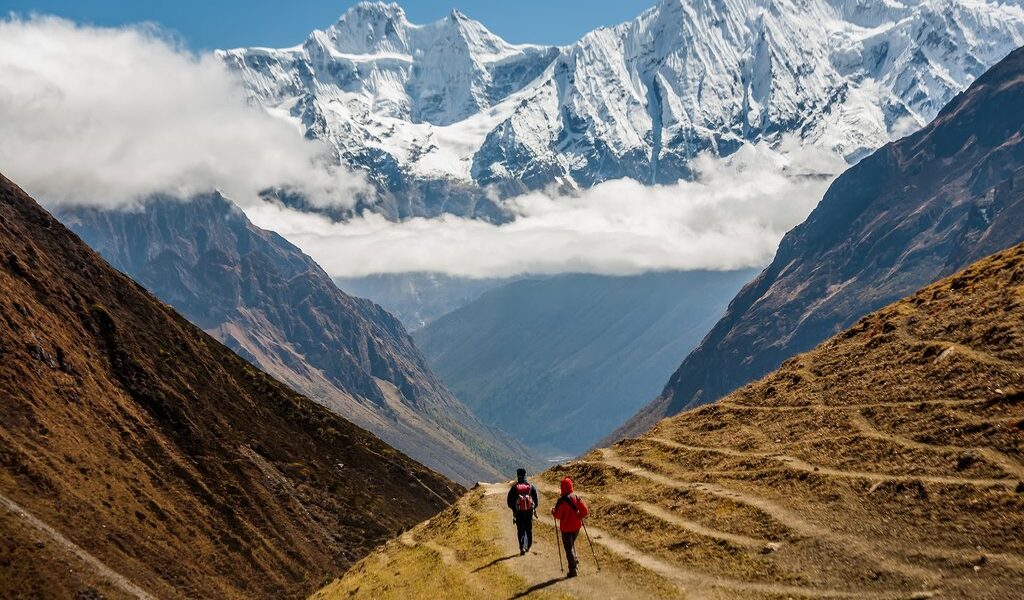 Trekker on Manaslu circuit trek in Nepal