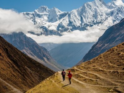 Trekker on Manaslu circuit trek in Nepal