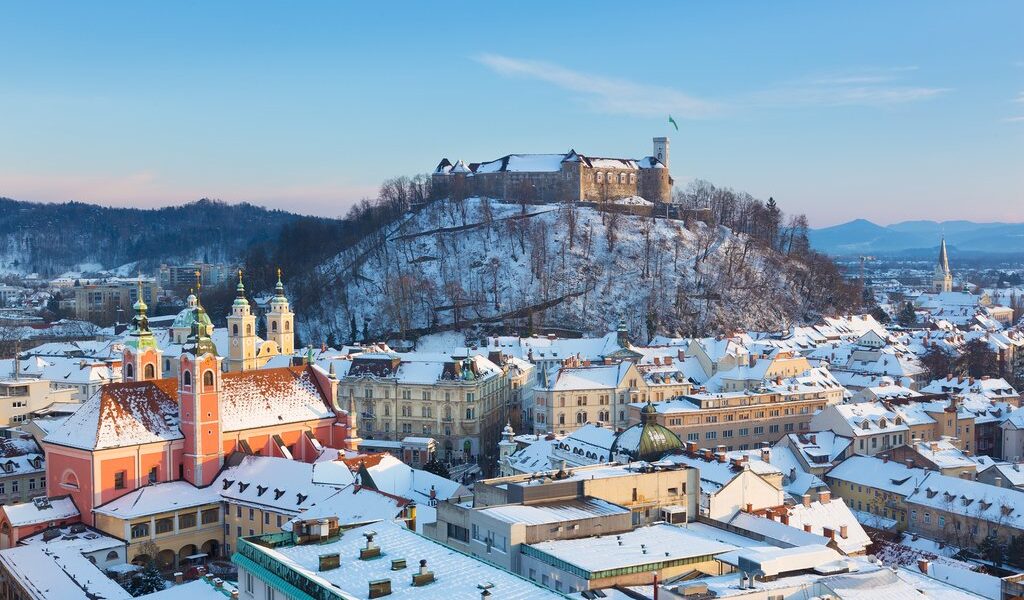 Panorama of Ljubljana in winter. Slovenia, Europe.