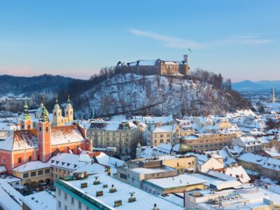 Panorama of Ljubljana in winter. Slovenia, Europe.