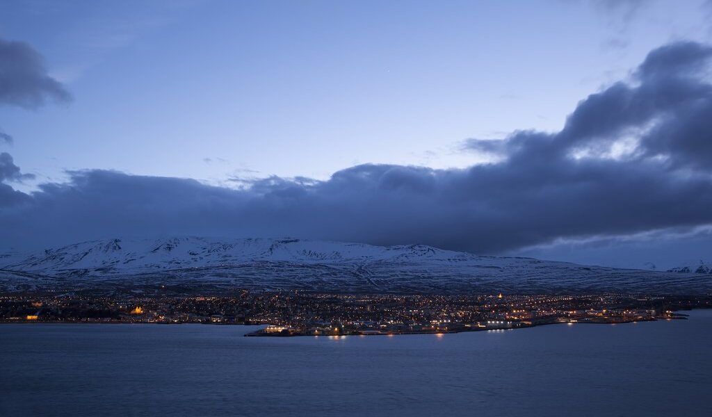 Icelandic City Akureyri At Night