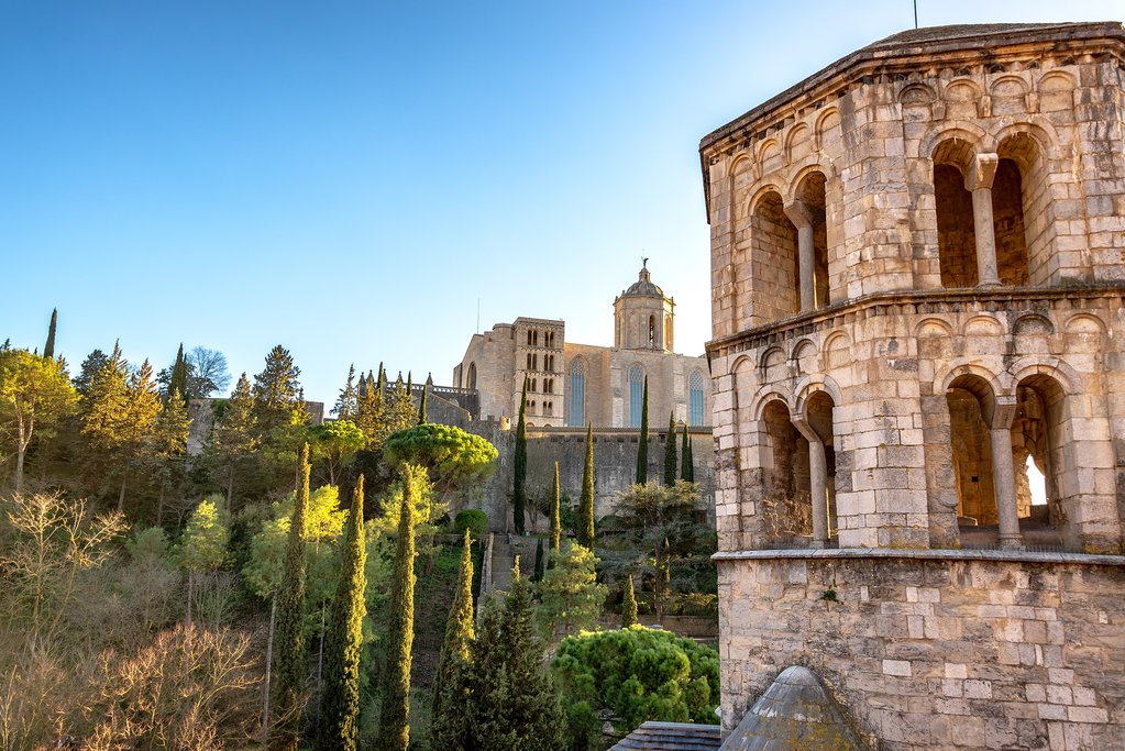 Tower of San Pere de Galligants with the Girona Cathedral
