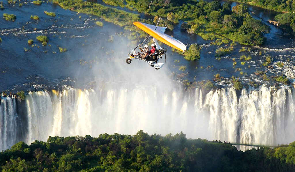 A microlight flight over the falls