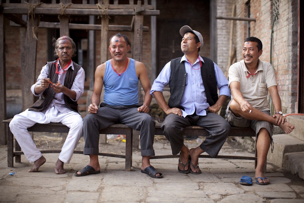 Locals posing for a photo in Patan