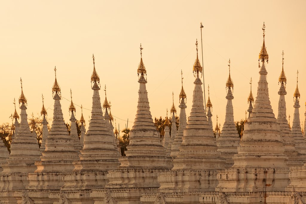 Whitewashed stupas at Mandalay's Kuthodaw Pagoda