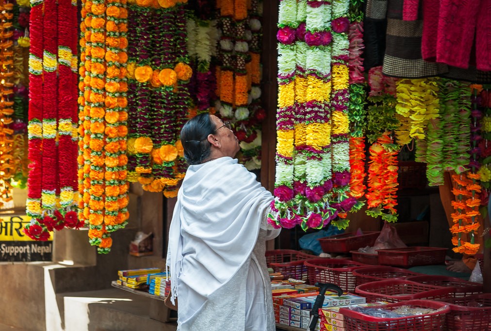 Lady shopping in colourful Kathmandu