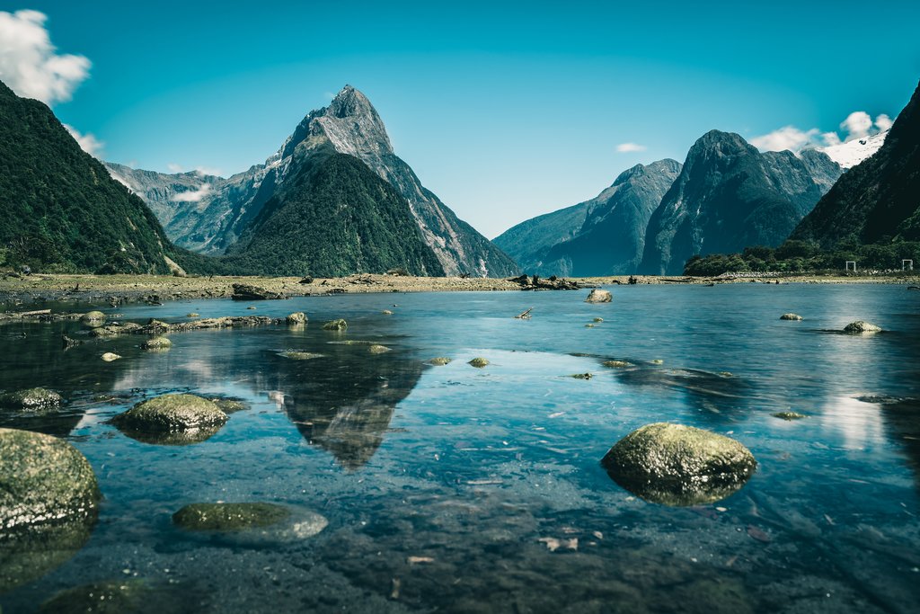 Milford Sound New Zealand. - Mitre Peak is the iconic landmark of Milford Sound in Fiordland National Park South Island