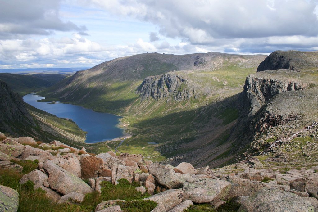 Looking out over the dramatic high lochs of the Cairngorm mountains.