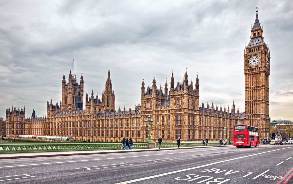 England - London - Houses of Parliament + Double Decker Bus
