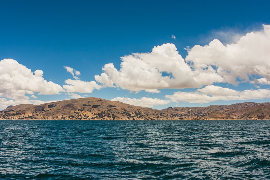 View of Puno mountains from Lake Titicaca