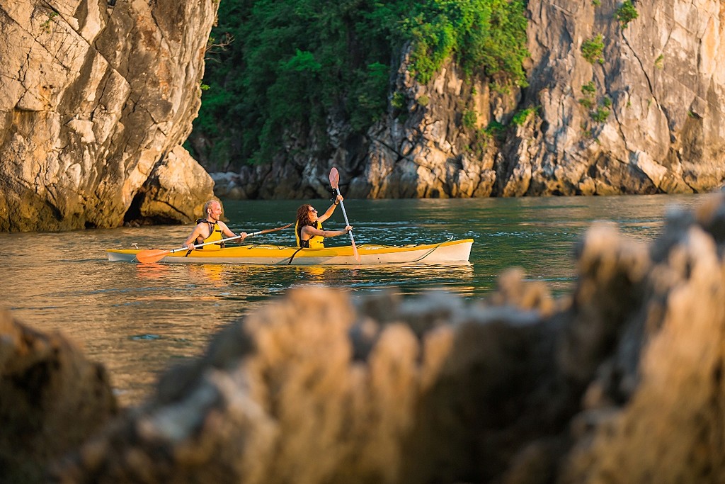 Kayaking is the only way to explore the caves in Ha Long Bay