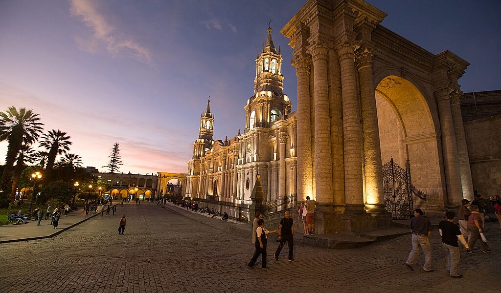 AREQUIPA PERU NOVEMBER 9: Main square of Arequipa with church on