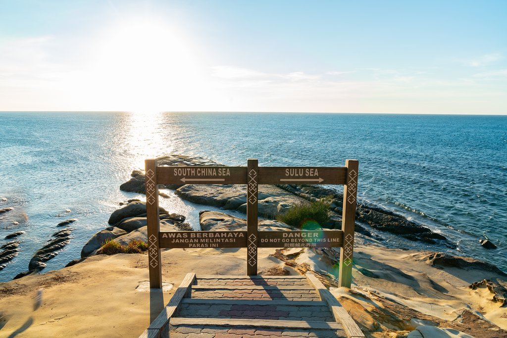 Sign at Tip of Borneo showing where the South China Sea and the Sulu Sea converge