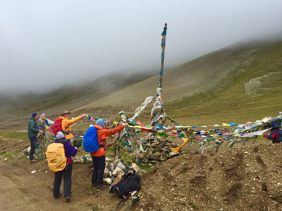These prayer flags are commonly seen strung up in the Himalaya. It is believed that the strong passing winds carry away prayers along with the threads of the weathered flags. 
