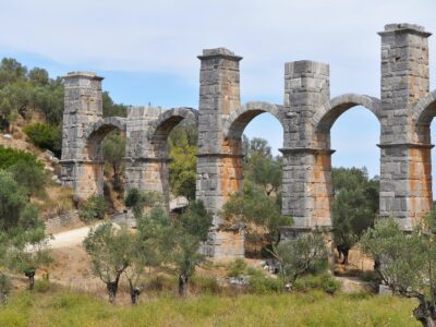 historic Moria aqueduct on island Lesbos in Greece