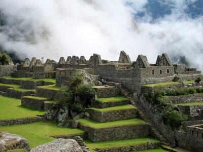 Ruins of Machu Picchu in morning fog, Peru