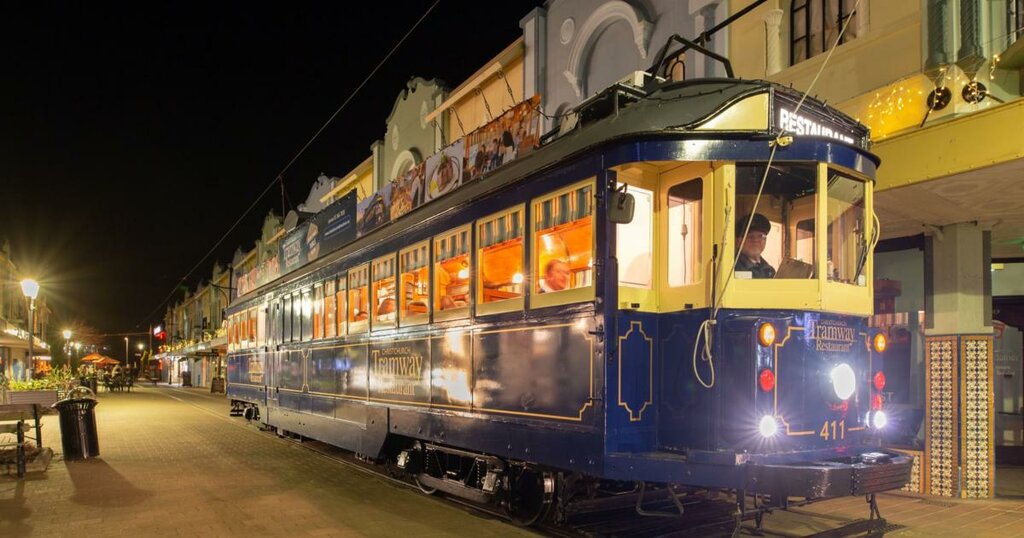 Enjoy a four-course meal on the Christchurch Dinner Tram