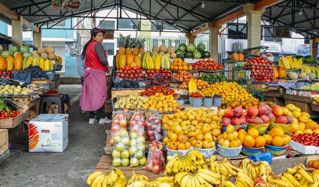 Ambato, Ecuador, December 20, 2017: Ecuadorian Woman Fruit Selle