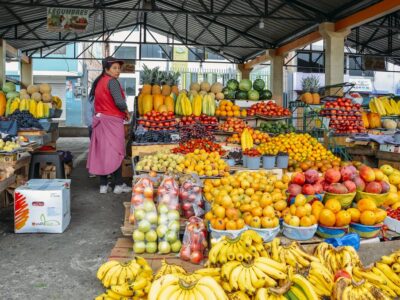 Ambato, Ecuador, December 20, 2017: Ecuadorian Woman Fruit Selle