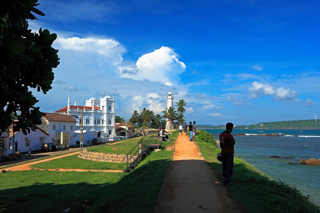 The coastal town of Galle in southwest Sri Lanka is known for its historic lighthouse and colonial-era fort.