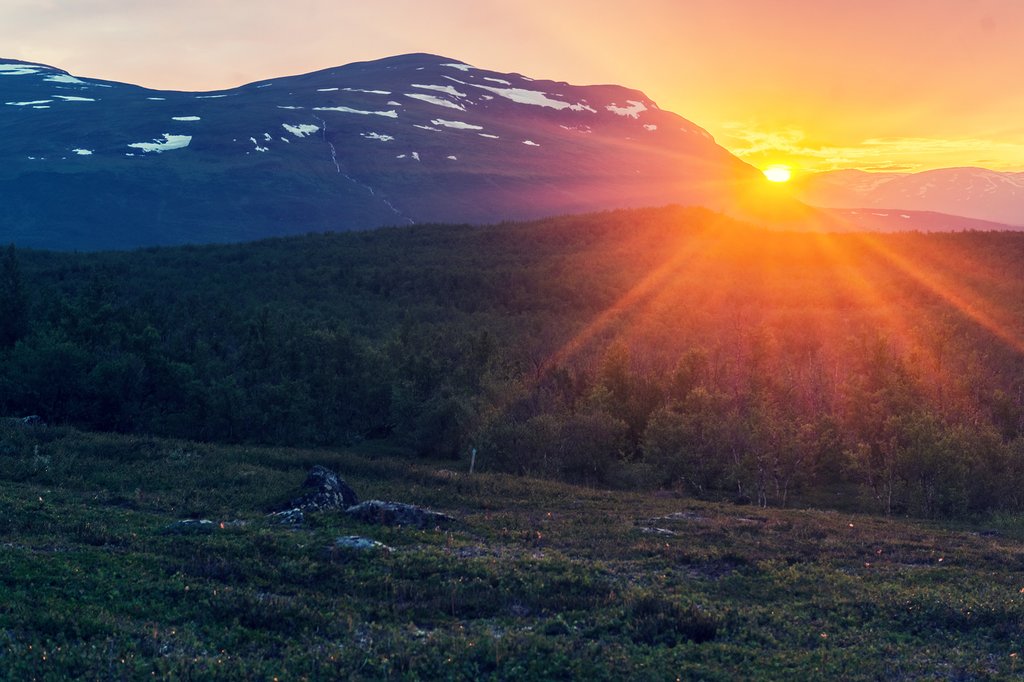 Midnight sun in summer, Abisko National Park