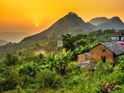 Sunset above Bandipur in Nepal. Hdr processed.