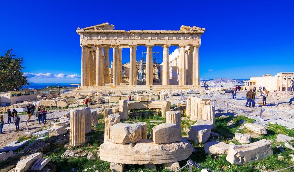Parthenon temple on the Acropolis in Athens, Greece on December 28, 2017.