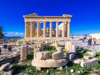 Parthenon temple on the Acropolis in Athens, Greece on December 28, 2017.