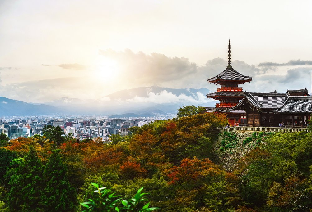 The Kiyomizu-dera Temple overlooking Kyoto's skyline