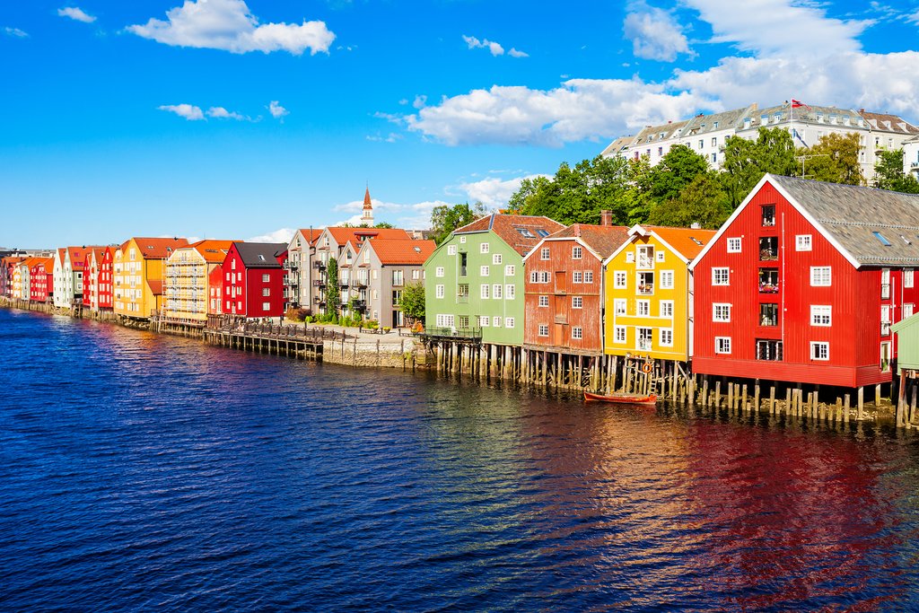 Colorful wooden houses in Trondheim.