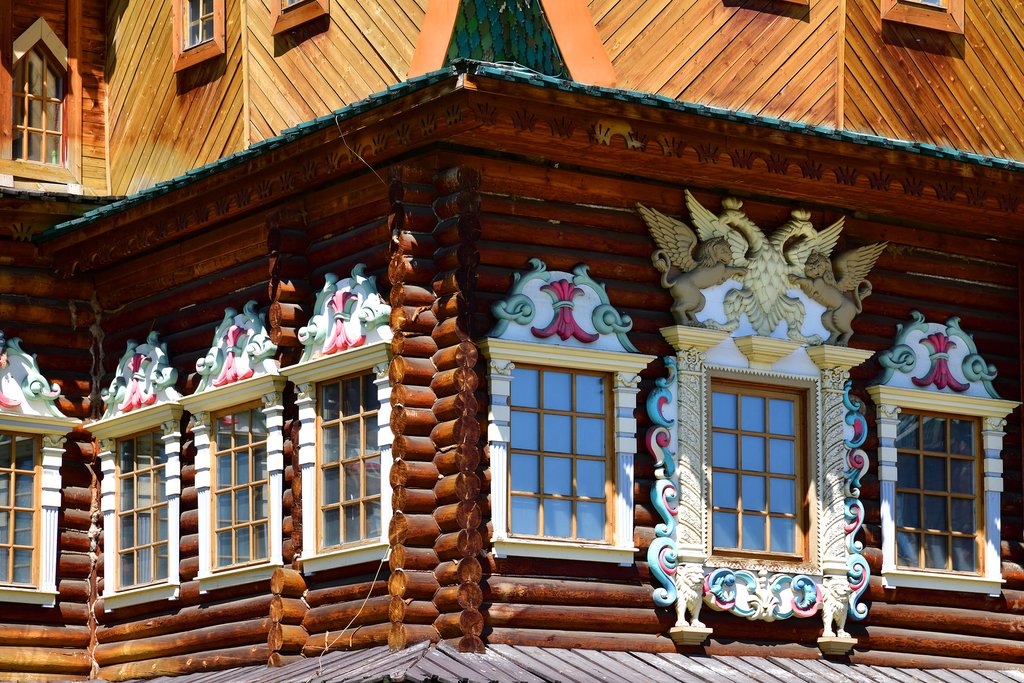 Ornate details on the Wooden palace in Kolomenskoye