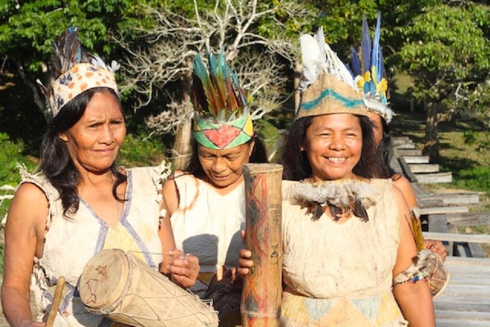 Ticuna women in Loma Linda perform a traditional dance