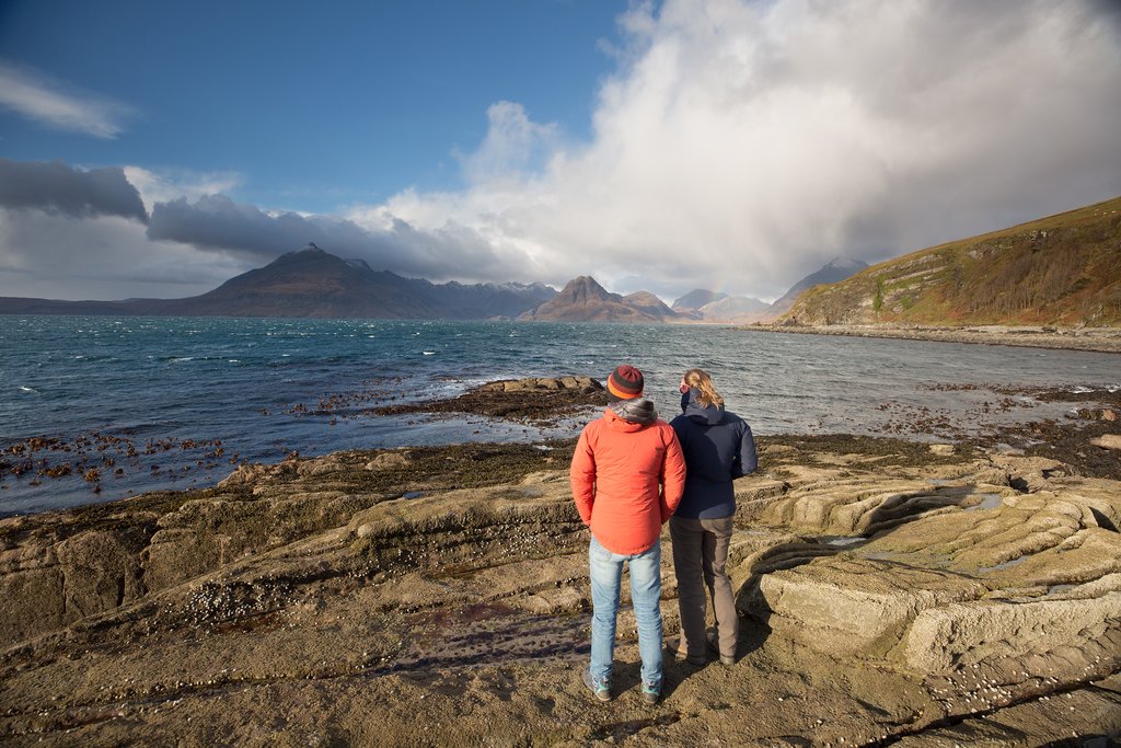 Looking across the sea to the Black Cuillin mountains of Skye.