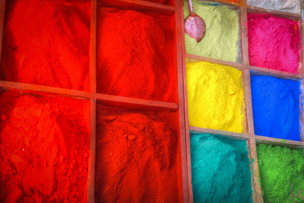 The colored pigment used to make tika in Kathmandu