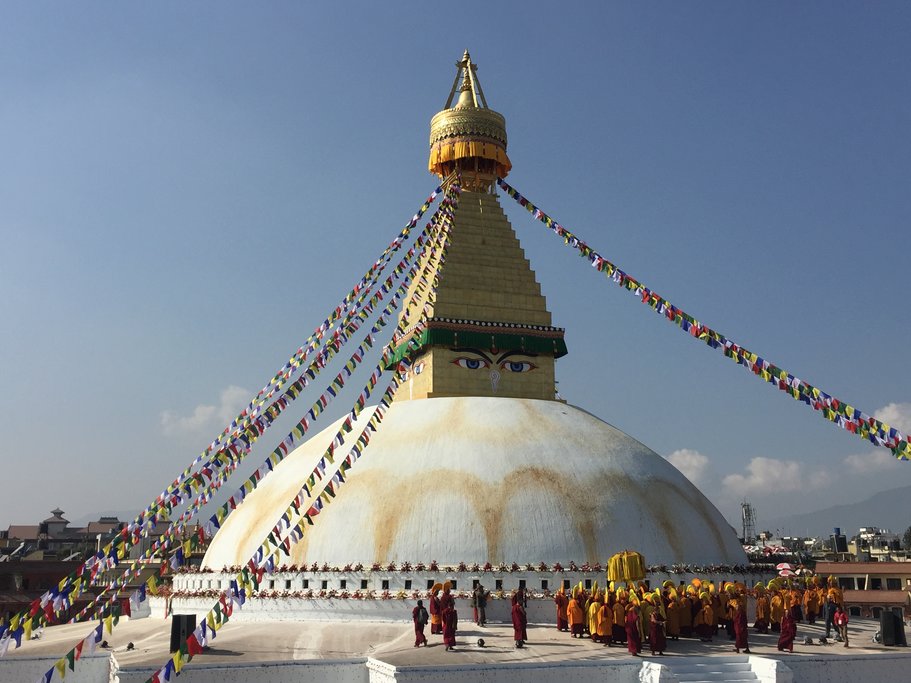 Boudhanath stupa (a dome-shaped Buddhist shrine used for meditation) in Kathmandu
