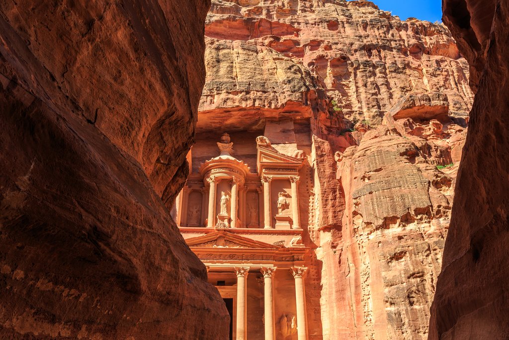 Caved buildings of Little Petra in Siq al-Barid Wadi Musa Jordan at daytime