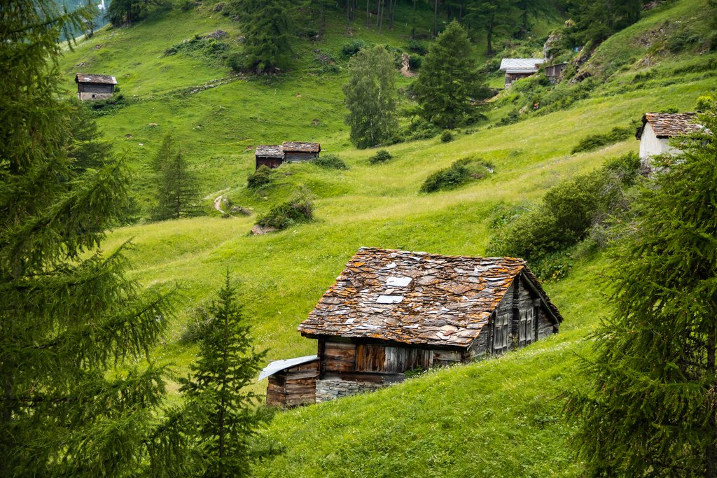 Old wooden barns in Zermatt valley