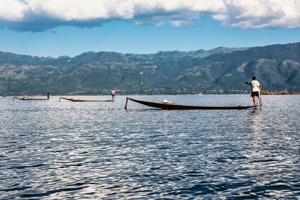 A traditional fishing boat on Inle Lake
