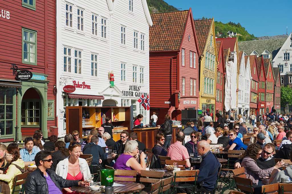Outdoor seating in Bergen on a summer day