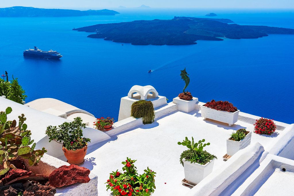 Santorini rooftop foliage