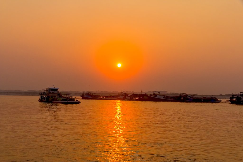 Sunset on the banks of the Irrawaddy River