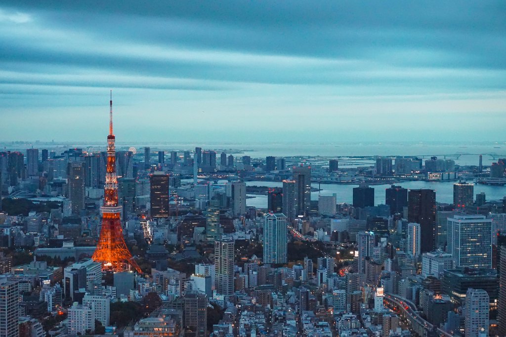 Tokyo Tower amidst a sea of buildings