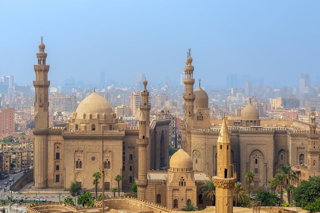 Egypt - Cairo - View of Cairo and Al Sultan Hassan and Al Rifai Mosques from Cairo Citadel