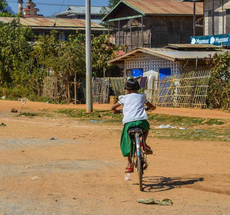 Cycling on a dirt road near Inle Lake