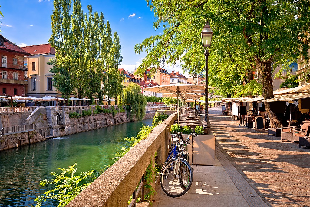 The riverfront promenade is great for walking and biking