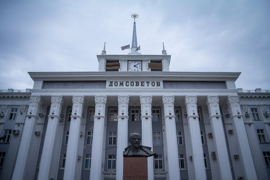 Statue of Lenin in front of the House of the Soviets in Tiraspol the capital city of the disputed territory of Transnistria