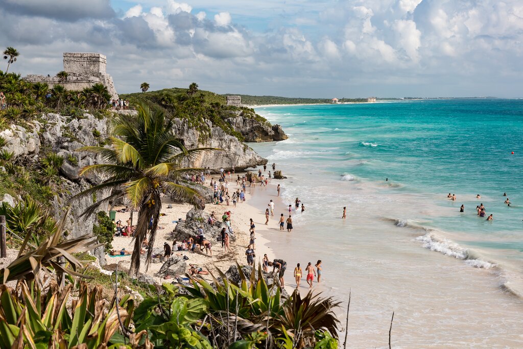 Playa Ruinas, a beach frequented by visitors to the Tulum archeological site