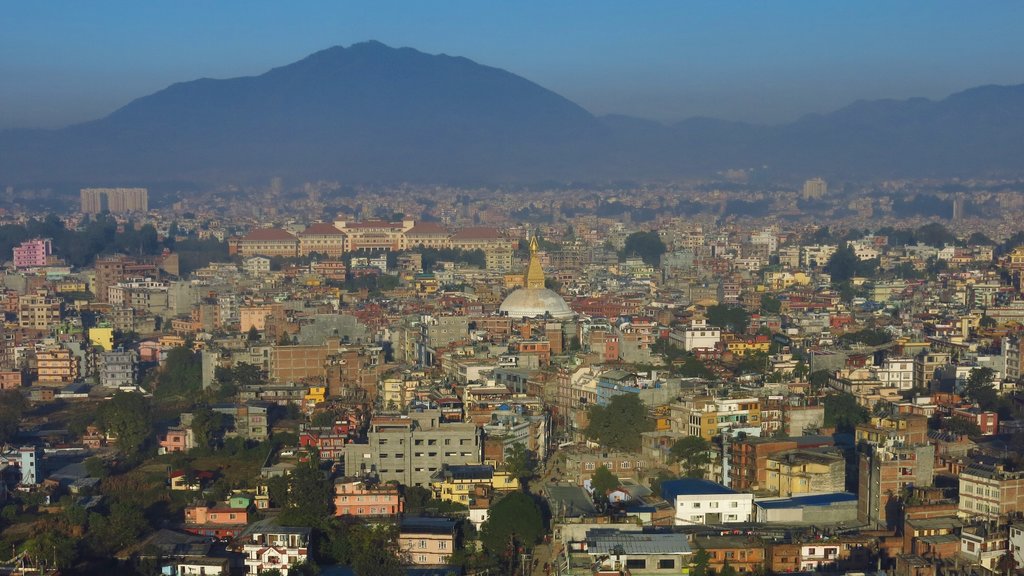 The cityscape of Kathmandu and Boudhanath Stupa