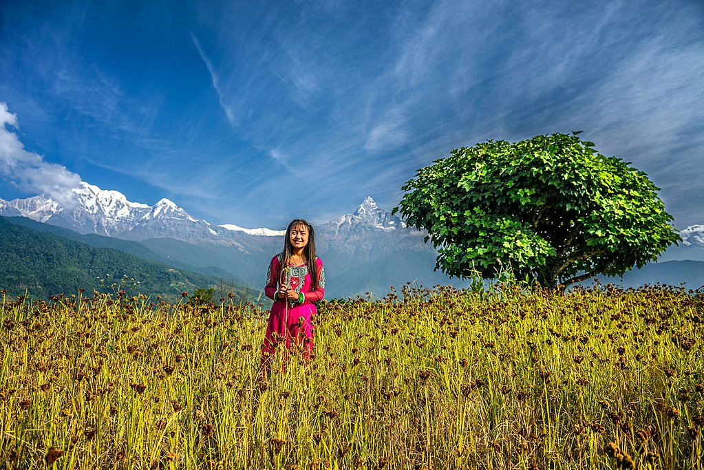 Young Gurung girl in the fields near Dhampus